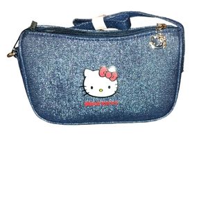 Hello Kitty shoulder bag blue sparkly top zipper with  silver charm NWT